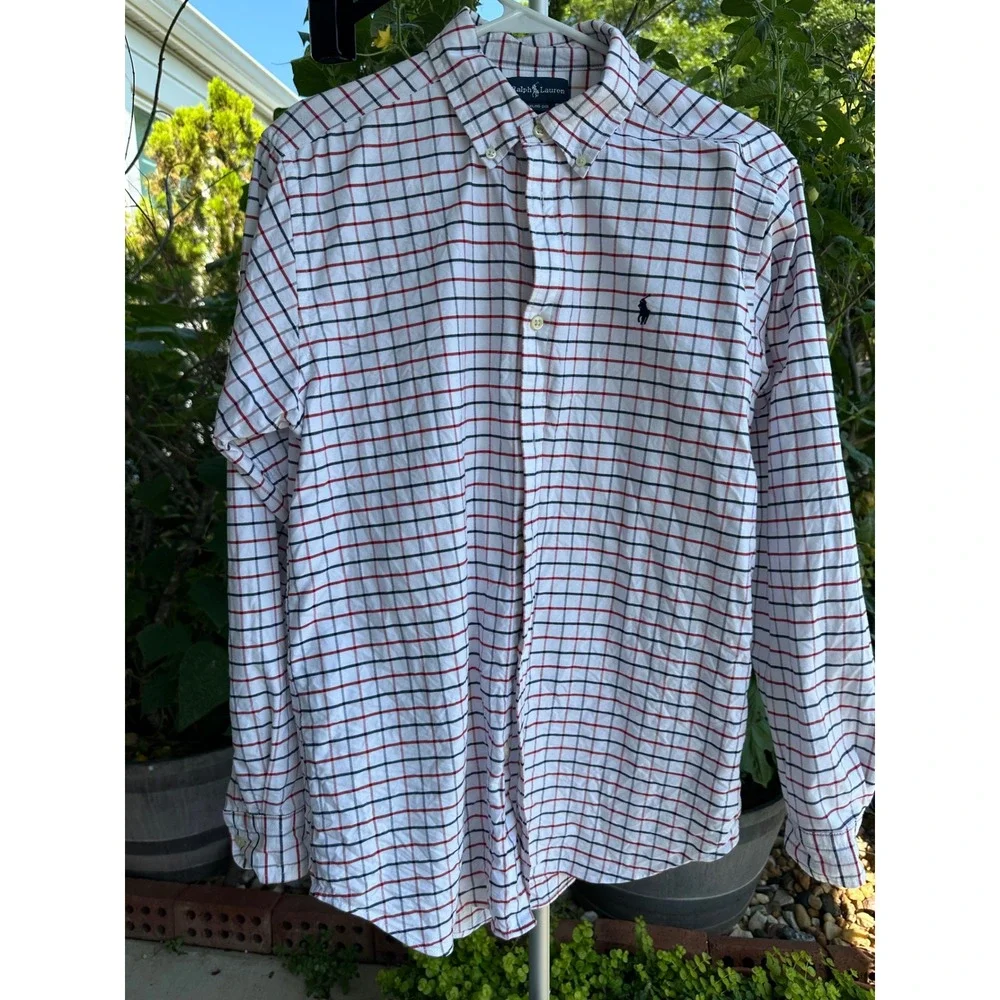 Ralph Lauren Kids XL 18-20 Tattersall Check Button Down Shirt White Red Navy